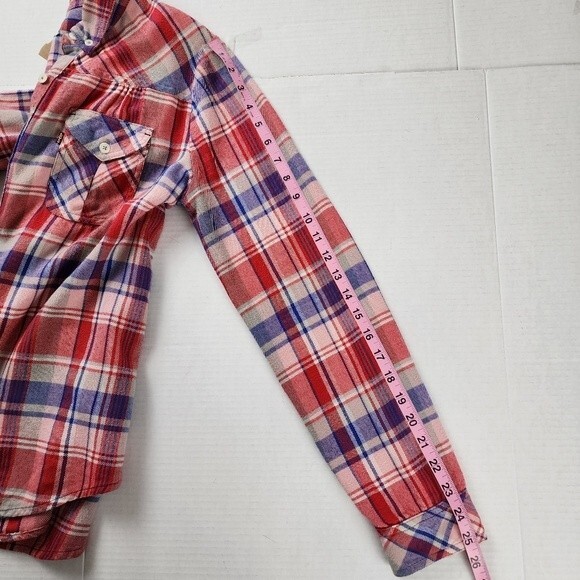 Levis Flannel Shirt Plaid Cotton Red White Blue Button Front Top Blouse Size M - Picture 8 of 16